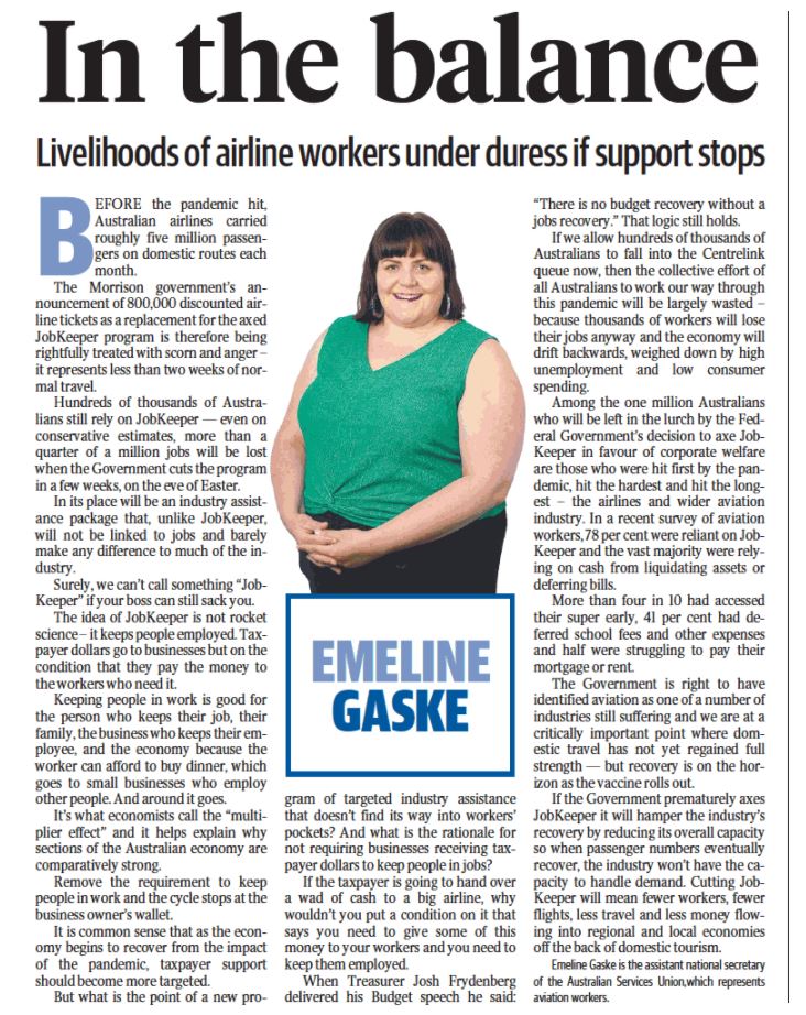 daily tele op ed eg jobkeeper